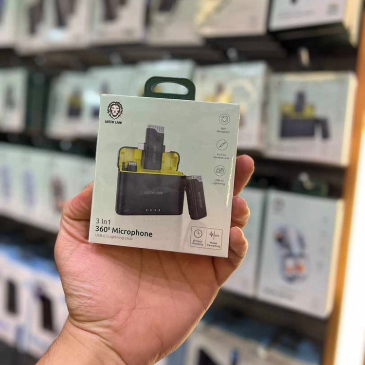 میکروفن 360 درجه بی سیم گرین لاین 3 در 1 مدل(GN2IN1MIC3)GN3IN1MIC360D ا Green Lion 3 IN 1 360 Microphone USB-C Lightning