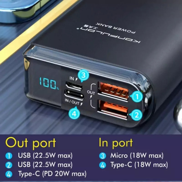 پاور بانک کانفلون مدل A7Q ظرفیت 20000 میلی آمپر ا Konfulon A7Q Power Bank 20000mAh