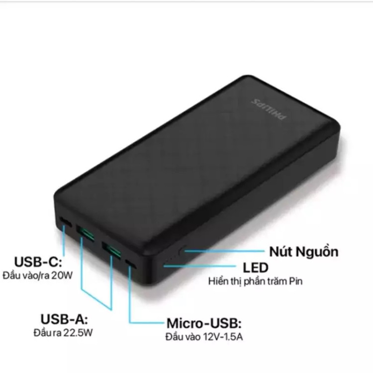 پاوربانک فیلیپس DLP8790 22.5W ظرفیت 20000 میلی آمپر ساعت