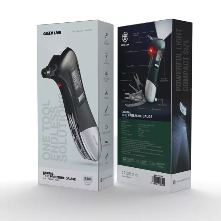 دستگاه باد لاستیک 9در1 گرین Green Digital Tire Pressure Gauge 9 In 1 Rescue Tool